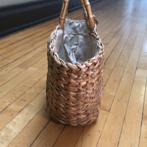 Large Wicker purse with rattan ring handles and cotton lining - Picture 3 of 8